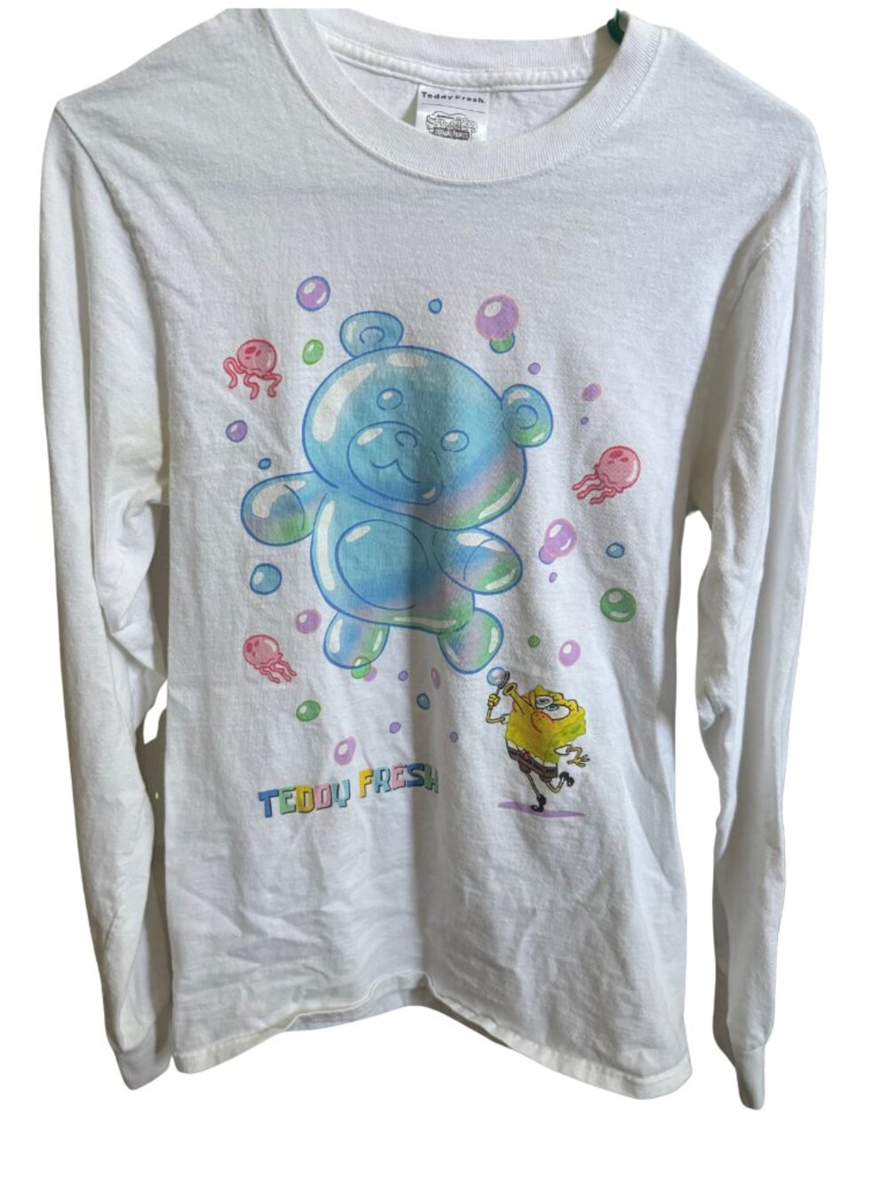 Teddy Fresh Spongebob Unisex Long Sleeve Shirt White Blowing Bubbles